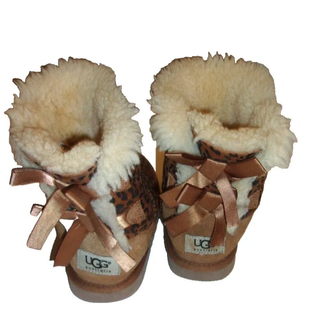 UGG Bailey Bow Boots 1005879T Sz. 12 Toddler Animal Print Suede Shearling